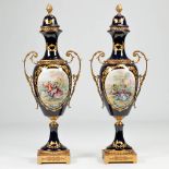 A pair of bronze mounted display vases in Sevres style. The second half of the 20th century. (20 x 3