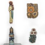 A collection of 4 ceramic items, made by Brother Lode Smits, in the style of Perignem. (13 x 18 x 60