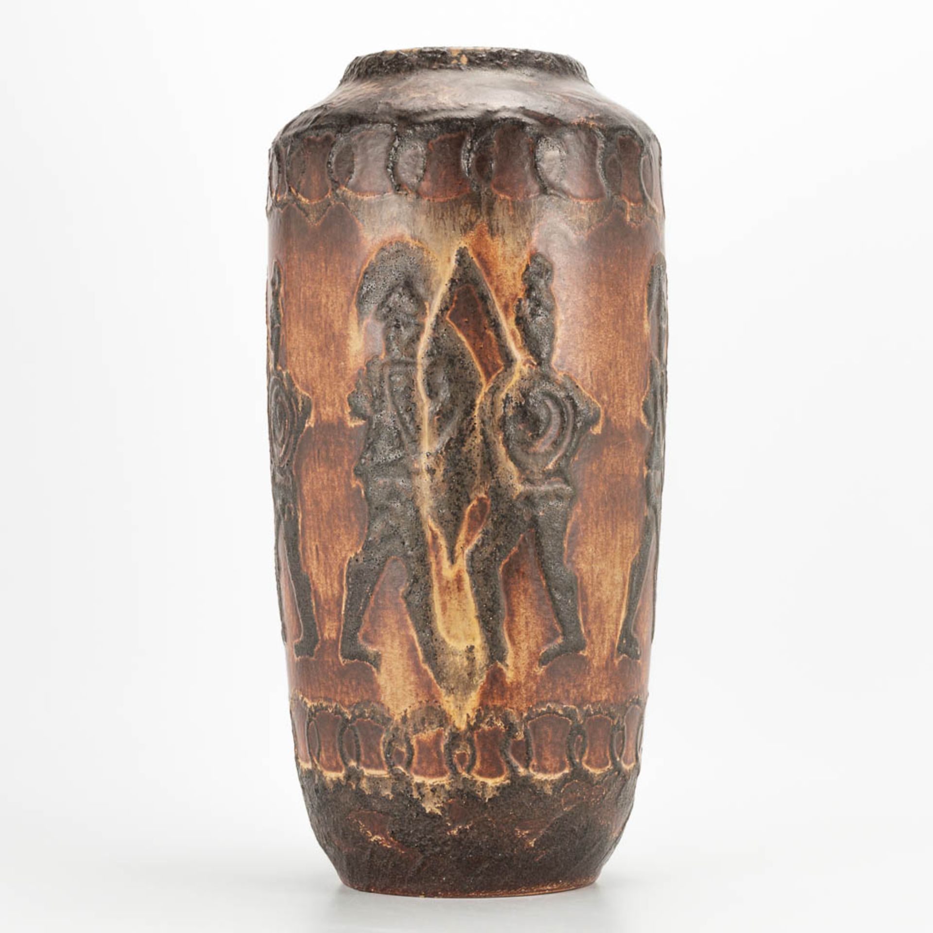 A Scheurich Lava Vase made in West-Germany with Greek Warrior decor. (44 x 22 cm) - Image 7 of 15