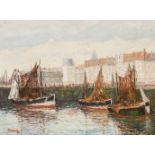 A painting 'Harbor view' oil on canvas and marked 'G.Hodeige' 1936 (101 x 77 cm)