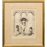 Georges VANHULLE (1935) An engraving with 3 naked figurines. (28 x 23 cm)