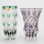 A collection of 2 Val Saint Lambert green and purple cut crystal vases. 81/150 (purple) Both vases m