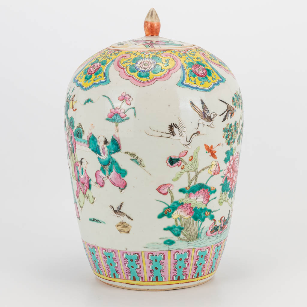 A Chinese porcelain ginger jar with decors of phoenixes and birds, playing children and wise men. 19 - Image 3 of 18