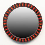 A mid-century mirror made of copper with inlaid stones. (36,5 cm)