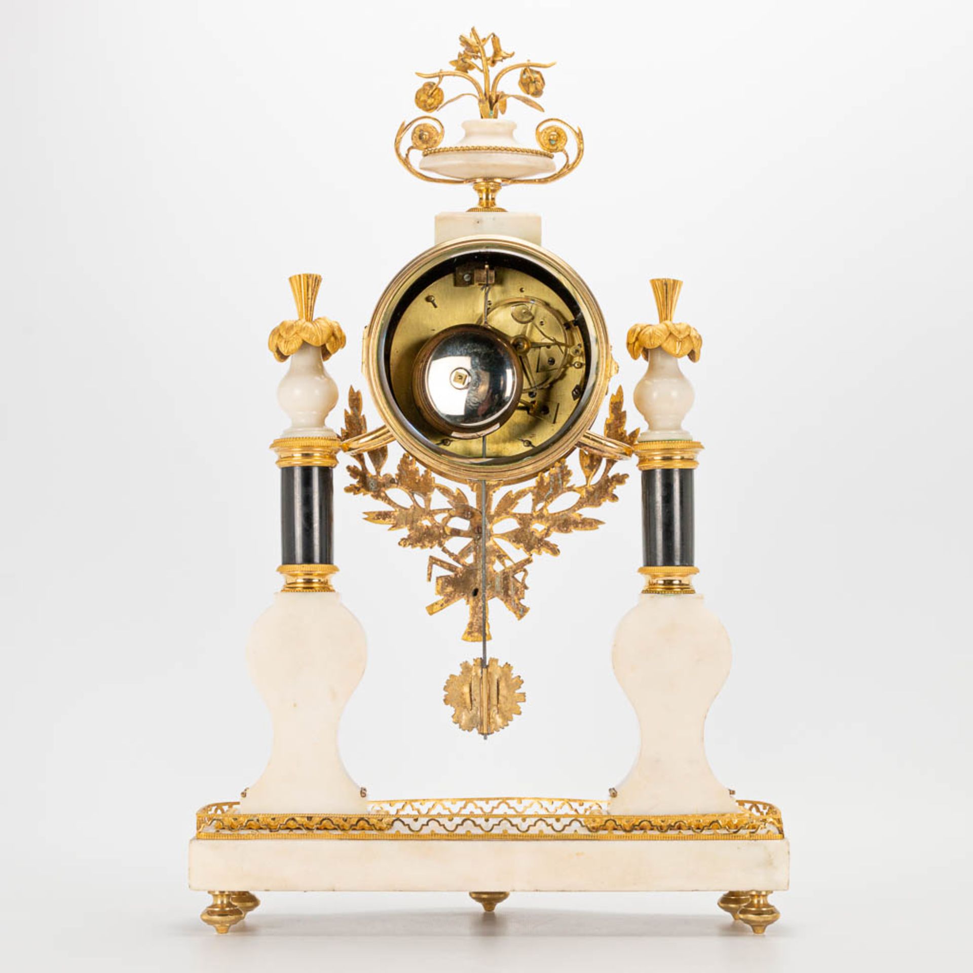 A Louis XVI style column clock made of bronze and marble, with handpainted Limoges plaques and marke - Image 7 of 23