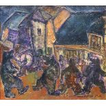 A painting 'The berenfeesten - El Parador' painted by Roger Kerise. Oil on canvas. (90 x 79 cm)