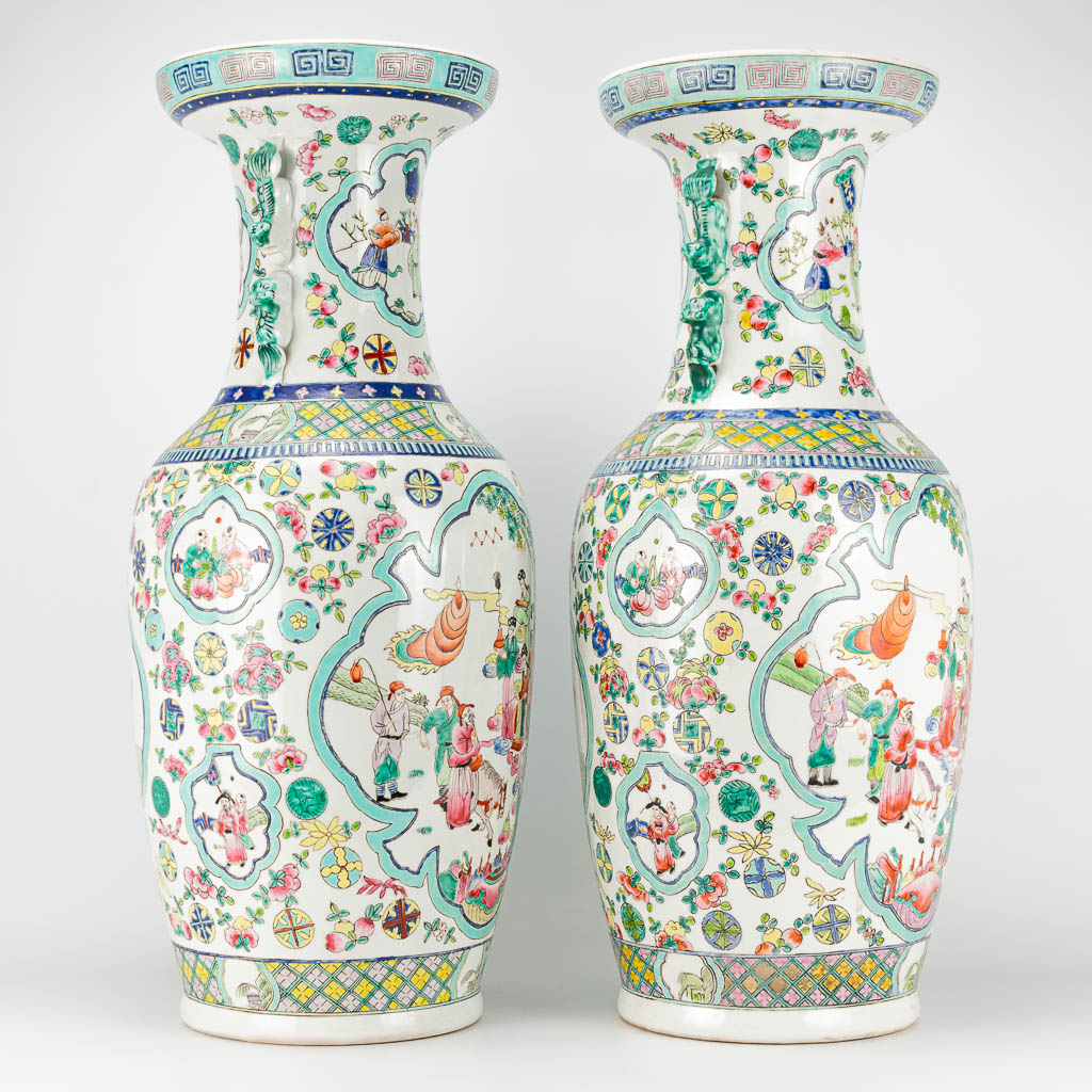 A pair of Chinese vases with decor of wise men, farmers, playing children and ladies. 20th century a - Image 9 of 25