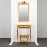 A gilt console with mirror with poof. The second half of the 20th century. (25,5 x 68,5 x 85 cm)