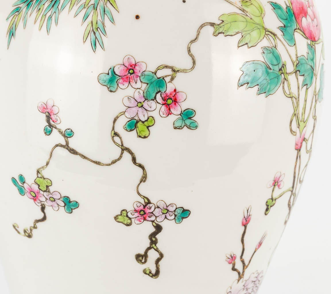 A Chinese vase with decor of peonies and birds. 19th/20th century. (46 x 20 cm) - Image 16 of 16