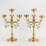 A pair of neogothic candelabra made of copper. The first half of the 20th century. (14 x 28 x 45 cm)