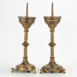 A pair of candlesticks made of bronze and finished with semi-precious stones. 19th century. (16 x 44