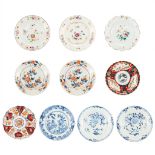 A collection of 10 display plates made of Oriental porcelain, Imari and blue-white and Famille Rose.