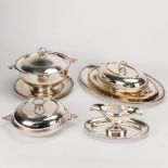A collection of silver-plated serving items: sauce jar, platter and bowl, tureen. Marked Cama. (26 x