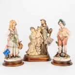 A collection of 3 Capodimonte statues of which 2 are marked Menghetti, Italy 20th century. (13 x 22