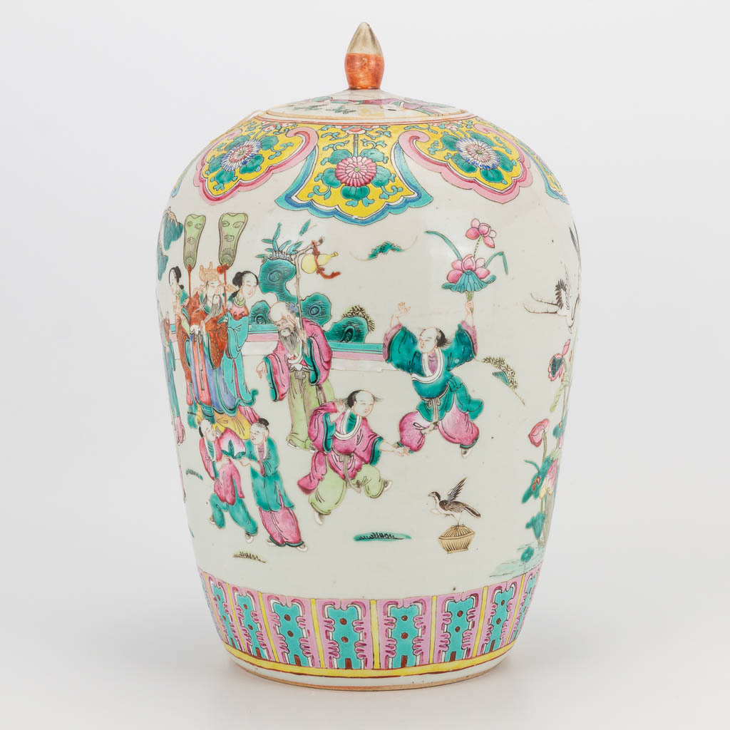A Chinese porcelain ginger jar with decors of phoenixes and birds, playing children and wise men. 19 - Image 6 of 18