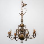 A large bronze Flemish chandelier with figurative double headed eagle. (100 x 93 cm)