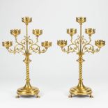 A pair of neogothic style candelabra made of bronze. The first half of the 20th century. (16 x 34 x