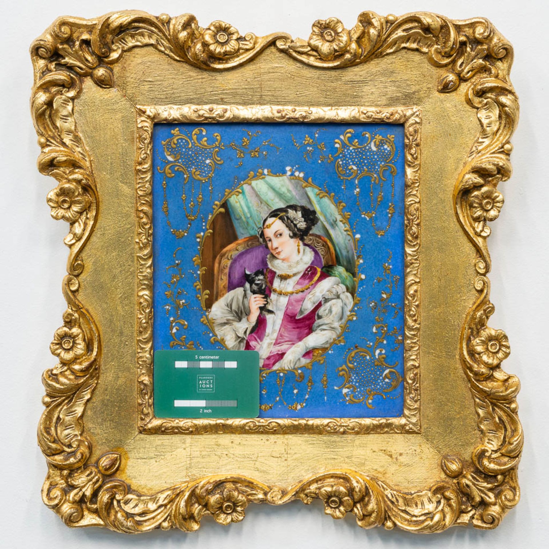 A framed porcelain plaque with hand painted portrait, probably Sevres, 19th century. (20,5 x 24 cm) - Image 5 of 6