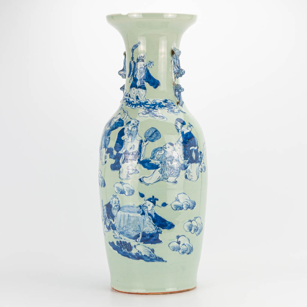 A Chinese vase with blue-white decor of immortals. 19th/20th century. (62 x 24 cm) - Image 10 of 21