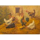 A painting 'A Rooster With Hens' oil on canvas in the style of Henry SCHOUTEN. (63 x 46 cm)