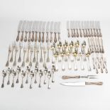 An assembled collection of silver and silver-plated cutlery. Total silver weight without knives: 1,6
