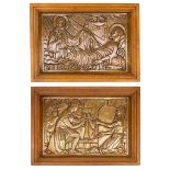 A collection of 2 wall decorations made of hammered copper with a religious scene. (77 x 53 cm)