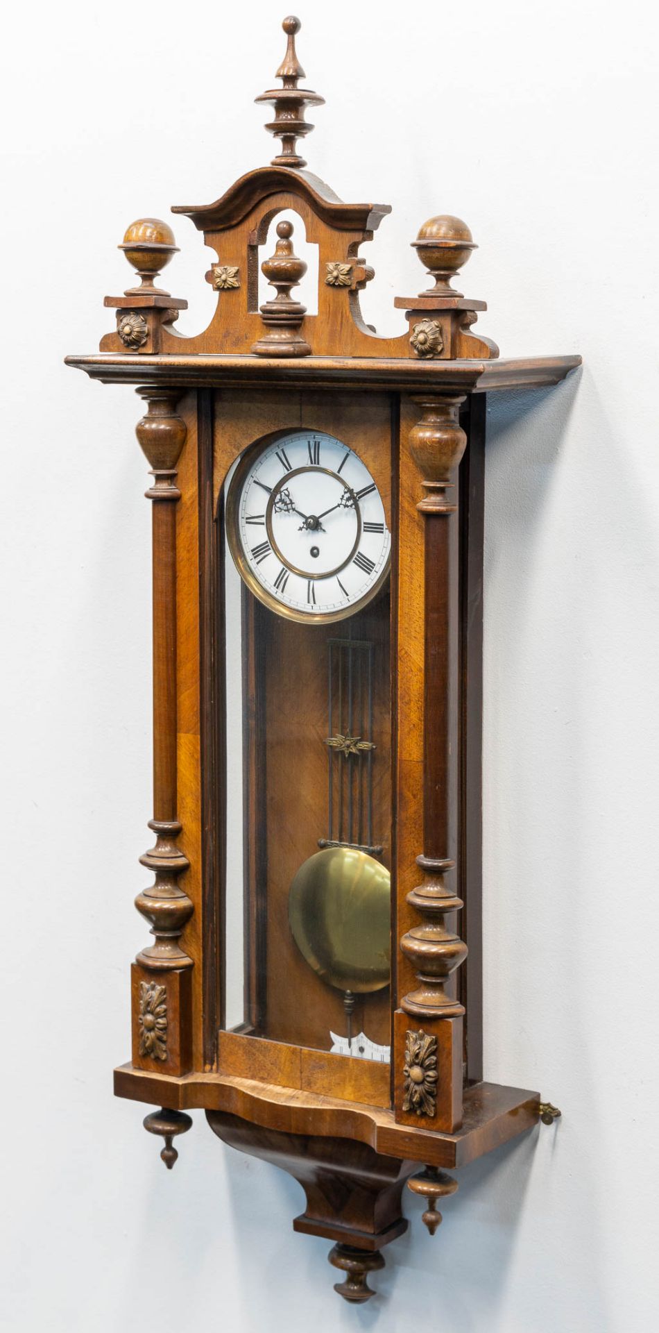 A wood hanging clock. The first half of the 20th century. (16 x 36,5 x 120 cm) - Image 9 of 13