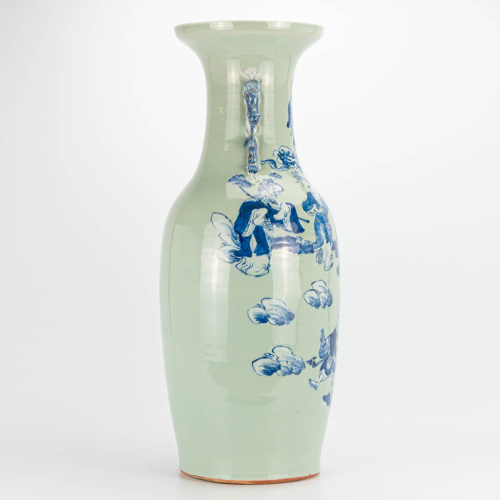 A Chinese vase with blue-white decor of immortals. 19th/20th century. (62 x 24 cm) - Image 3 of 21