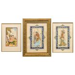 A collection of 3 Oriental plaques hand painted of Ivory. The first half of the 20th century. (10 x