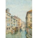 Alphonse PECQUEREAU (1831-1917) 'Canal view' Watercolor on paper. (38 x 53 cm)