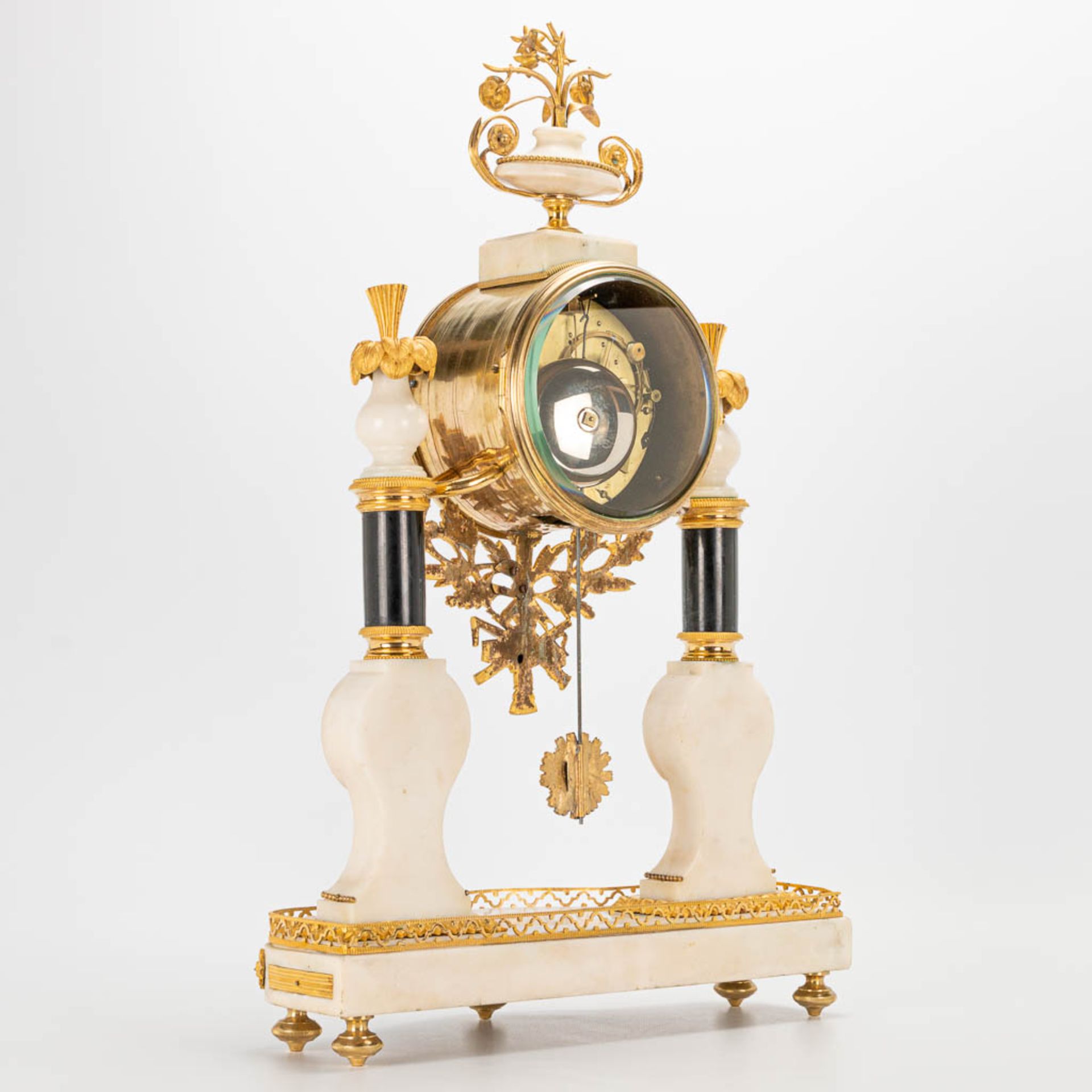 A Louis XVI style column clock made of bronze and marble, with handpainted Limoges plaques and marke - Image 9 of 23