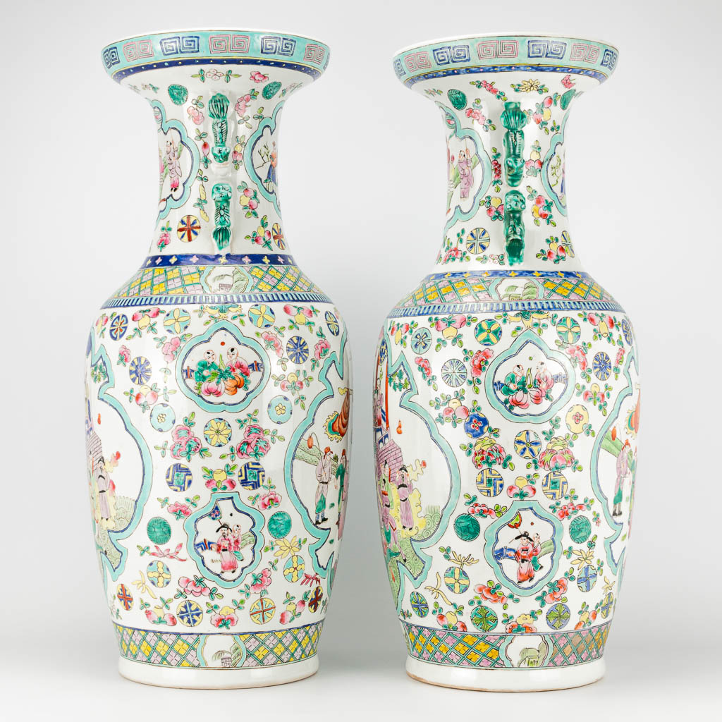 A pair of Chinese vases with decor of wise men, farmers, playing children and ladies. 20th century a - Image 10 of 25