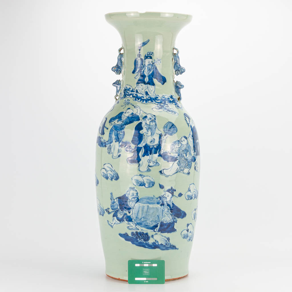 A Chinese vase with blue-white decor of immortals. 19th/20th century. (62 x 24 cm) - Image 7 of 21