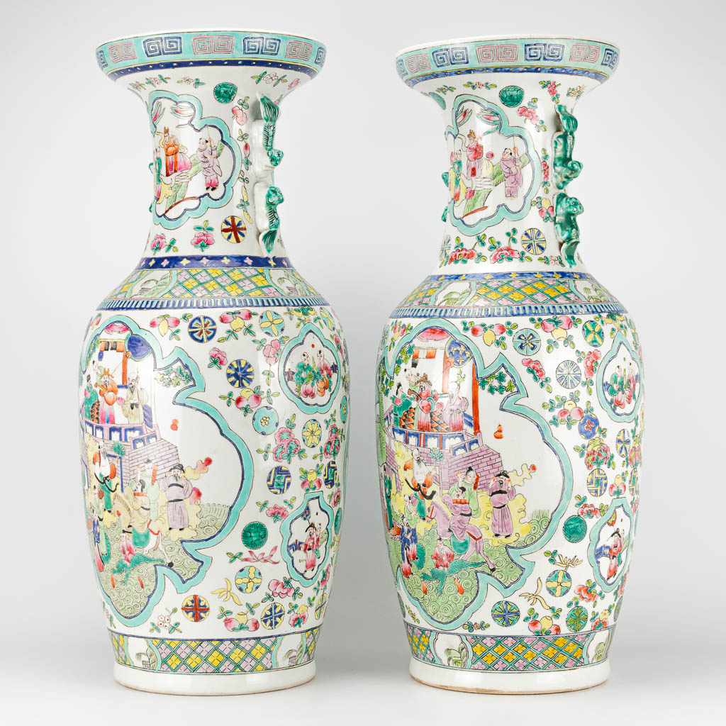A pair of Chinese vases with decor of wise men, farmers, playing children and ladies. 20th century a - Image 14 of 25