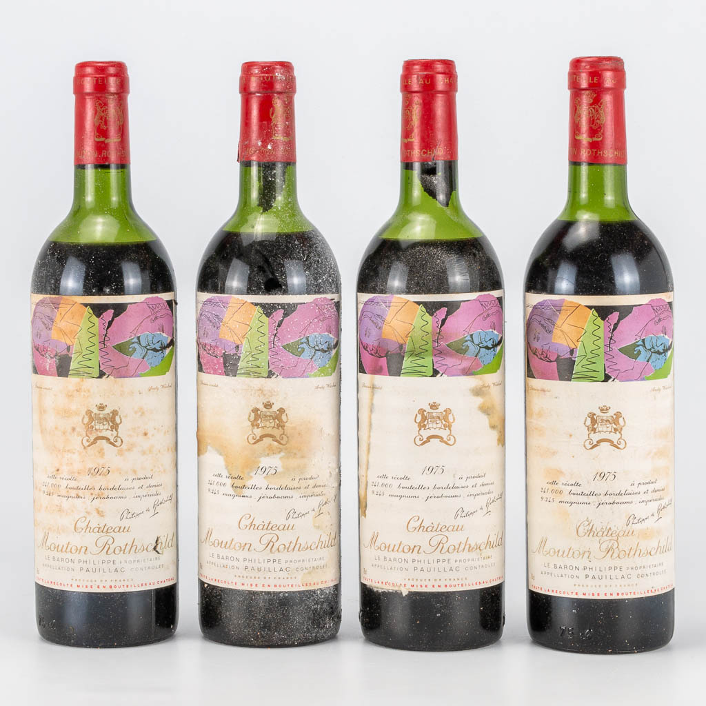 A collection of 4 bottles of Chateau Mouton Rothschild 1975, with labels made by Andy Warhol. (30 x