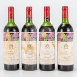 A collection of 4 bottles of Chateau Mouton Rothschild 1975, with labels made by Andy Warhol. (30 x