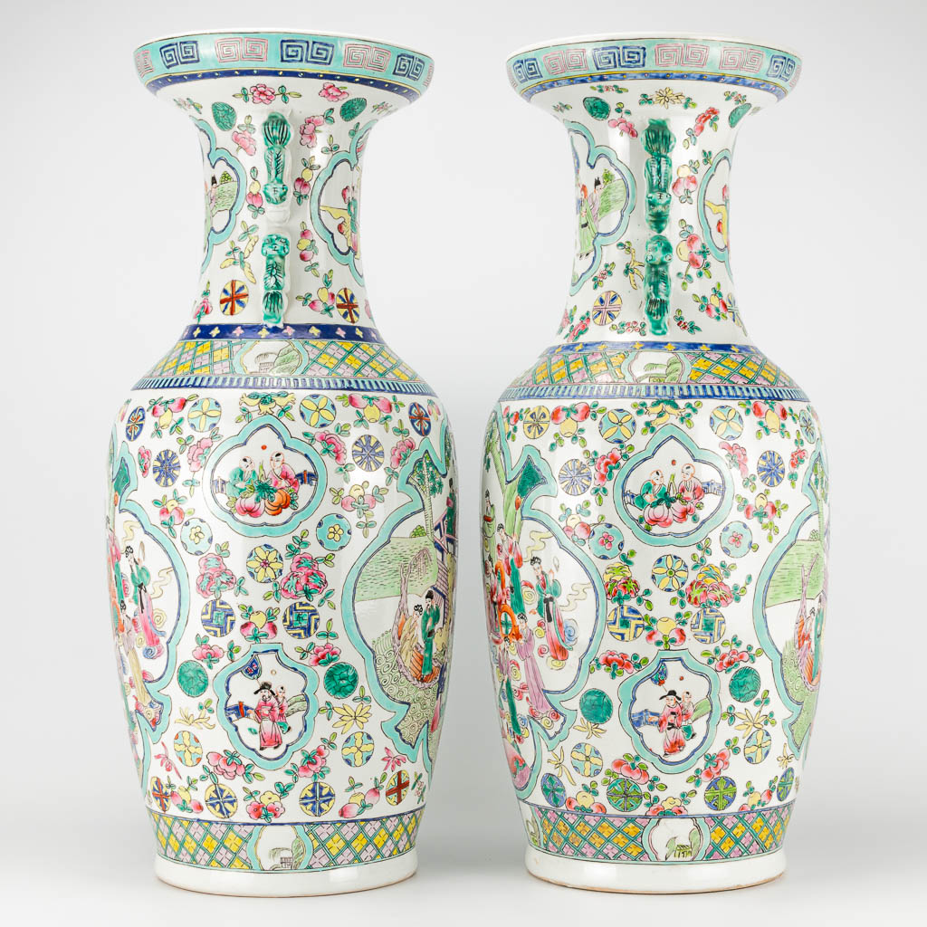 A pair of Chinese vases with decor of wise men, farmers, playing children and ladies. 20th century a - Image 11 of 25