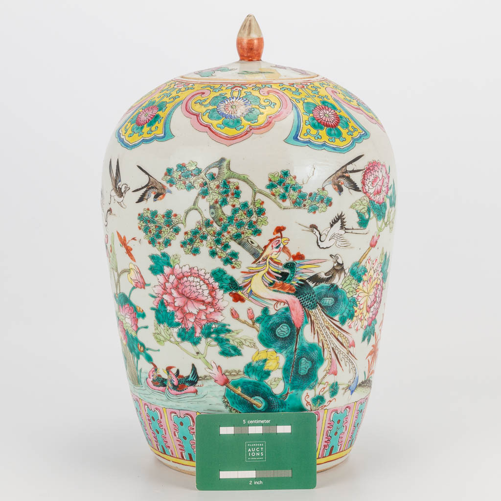 A Chinese porcelain ginger jar with decors of phoenixes and birds, playing children and wise men. 19 - Image 10 of 18