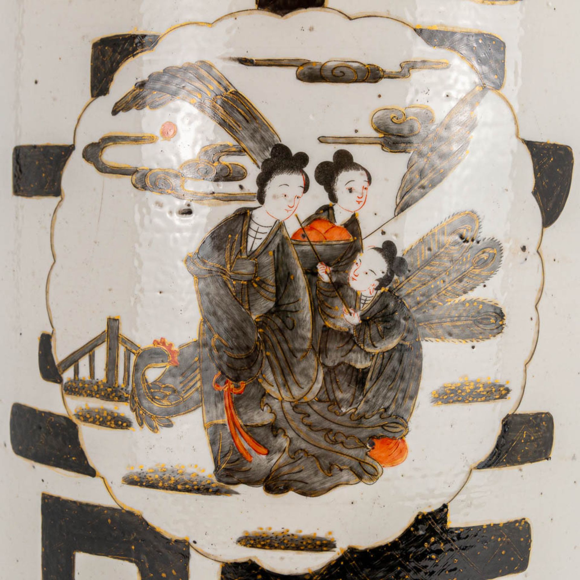 A Chinese vase with decor of wise men and calligraphic texts. 19th/20th century. (54 x 21 cm) - Image 19 of 21