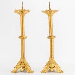 A pair of gilt neogothic church candlesticks, the first half of the 20th century. (17 x 19 x 55 cm)