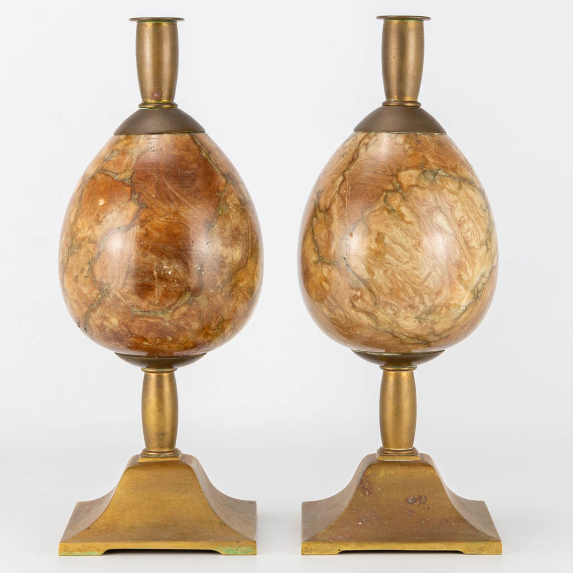 A pair mid-century candlesticks made of copper with an marble egg. (12 x 12 x 33 cm) - Bild 10 aus 14