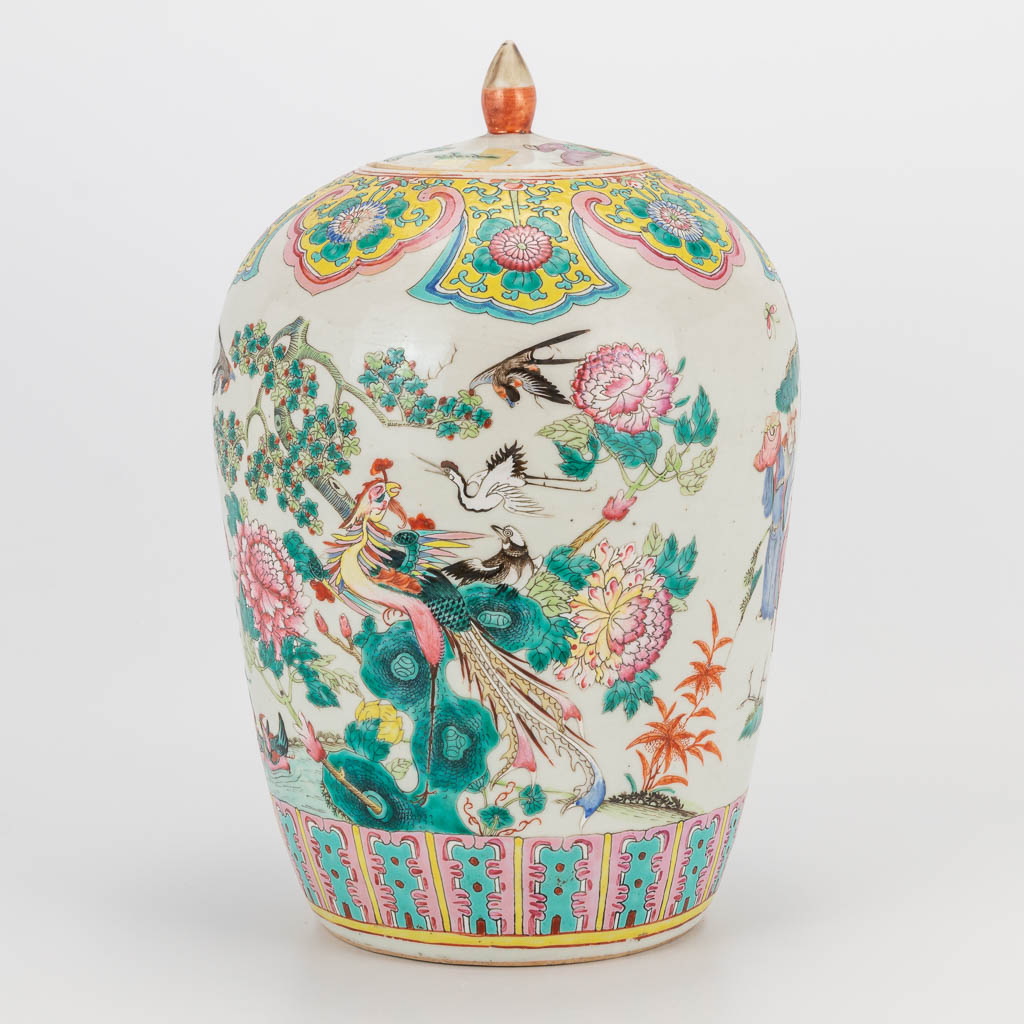 A Chinese porcelain ginger jar with decors of phoenixes and birds, playing children and wise men. 19 - Image 9 of 18