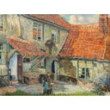 A. DE SOIGNIE (XX) Illegibly signed, a painting 'The Courtyard' oil on canvas. (80 x 60 cm)