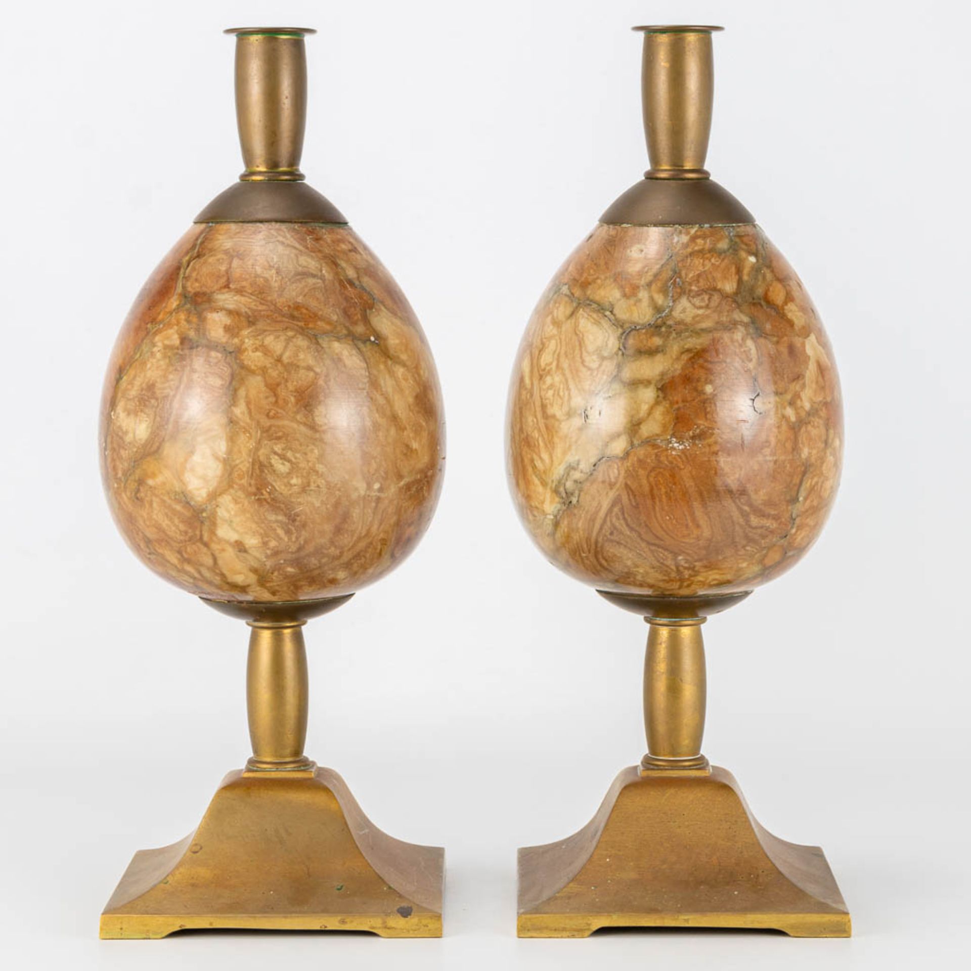 A pair mid-century candlesticks made of copper with an marble egg. (12 x 12 x 33 cm) - Image 14 of 14