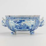 A faience blue-white tureen marked Pauline Santerne, 1901. Probably France, 19th century. (29 x 39 x