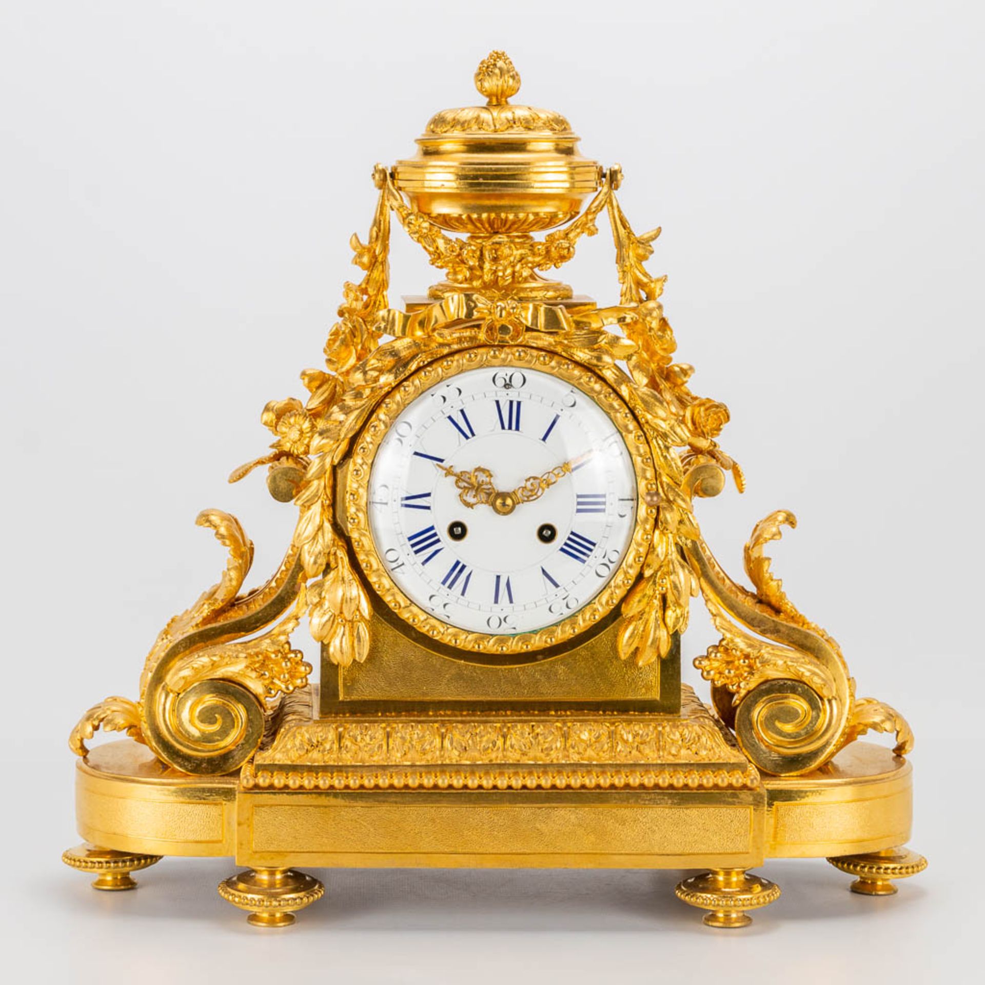 A bronze ormolu table clock made in Louis XVI style. 19th century. (15 x 41 x 42 cm) - Image 4 of 20