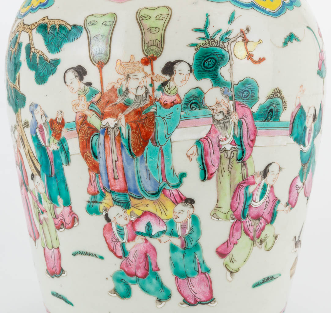 A Chinese porcelain ginger jar with decors of phoenixes and birds, playing children and wise men. 19 - Image 14 of 18