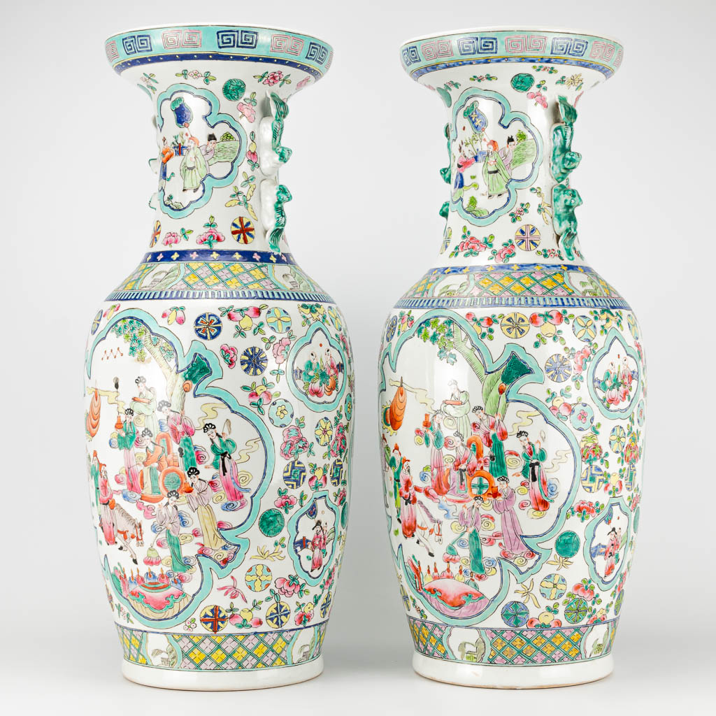 A pair of Chinese vases with decor of wise men, farmers, playing children and ladies. 20th century a - Image 12 of 25