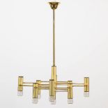 A mid-century chandelier made of glass and brass. The second half of the 20th century. (60 x 60 x 80