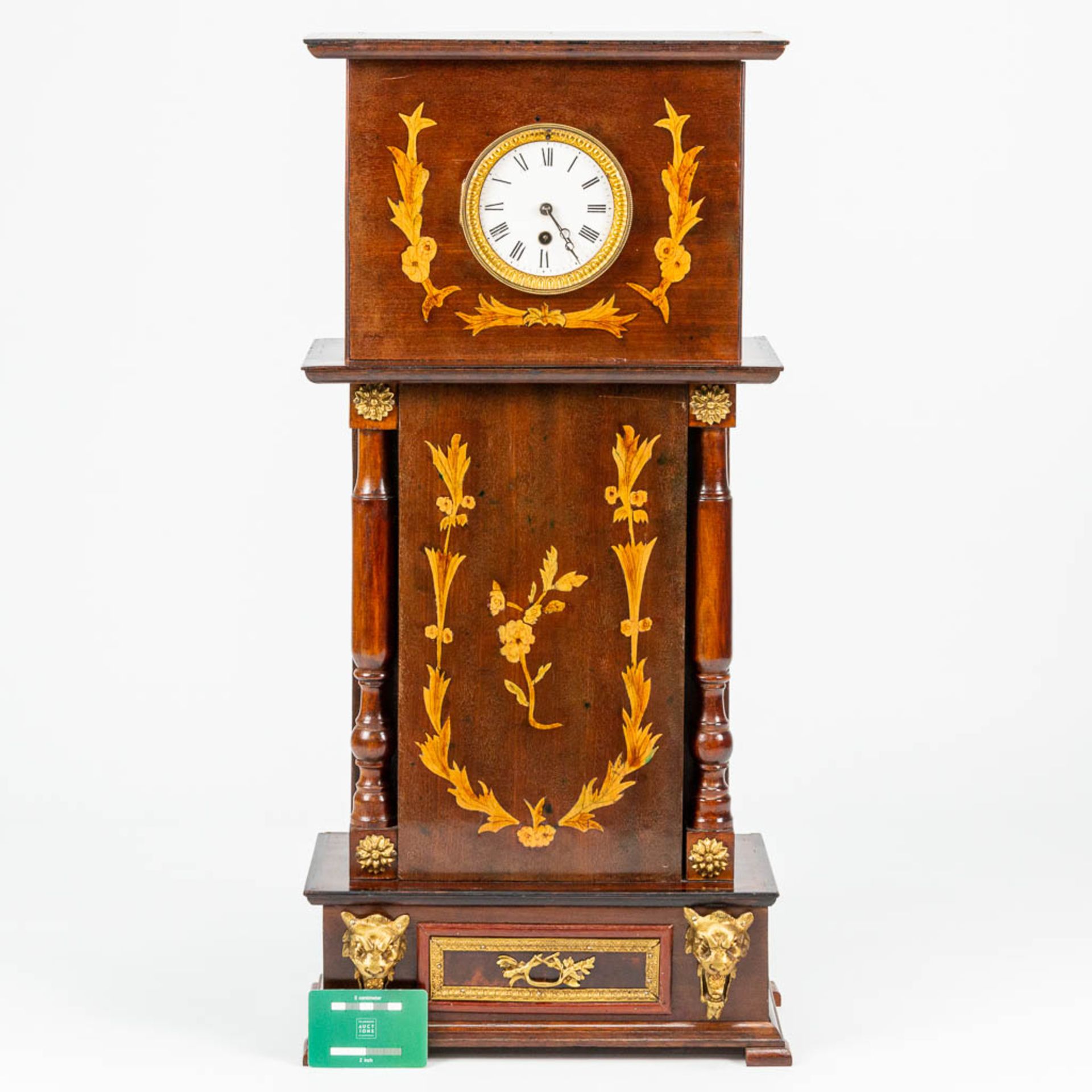 A table clock made of marquetry inlay, 19th century clock in a 20th century case. (17,5 x 34 x 73 cm - Image 3 of 16